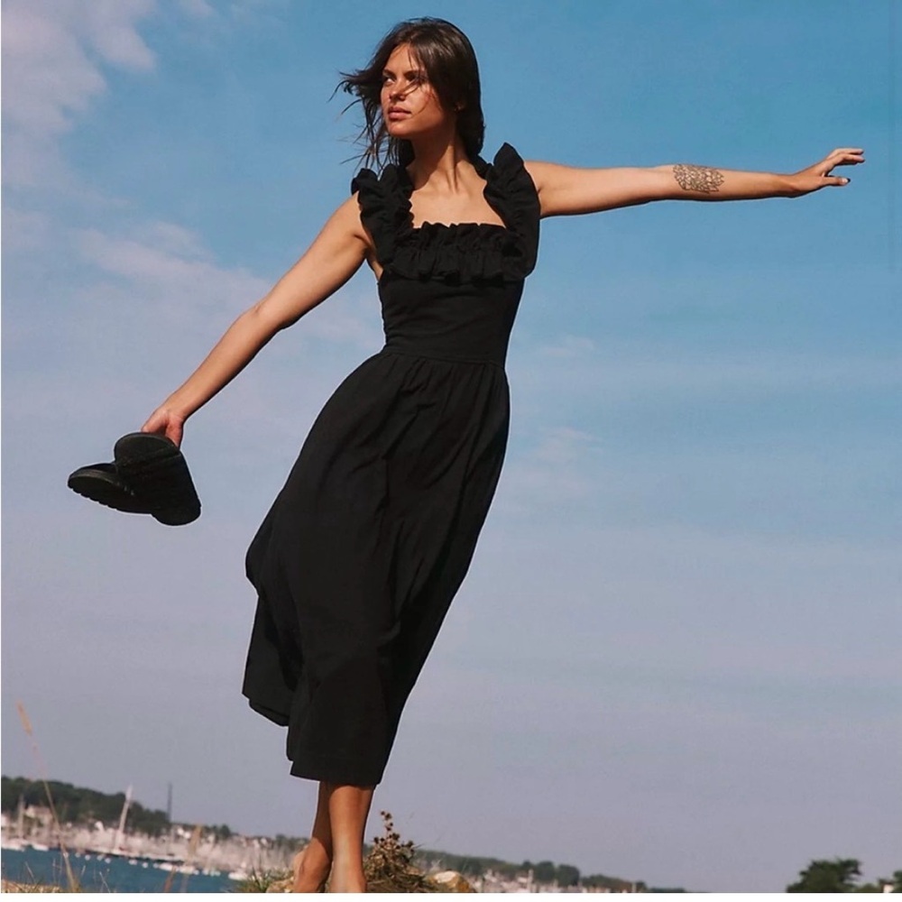 Free People Something Special Drop-Waist Midi
Dress Black Size Large Boho